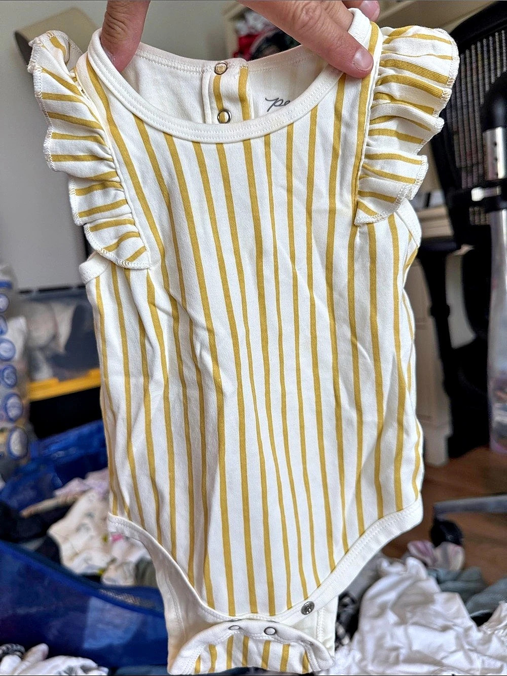 pehr Baby Organic Cotton Striped Bodysuit Yellow & White 6-12M